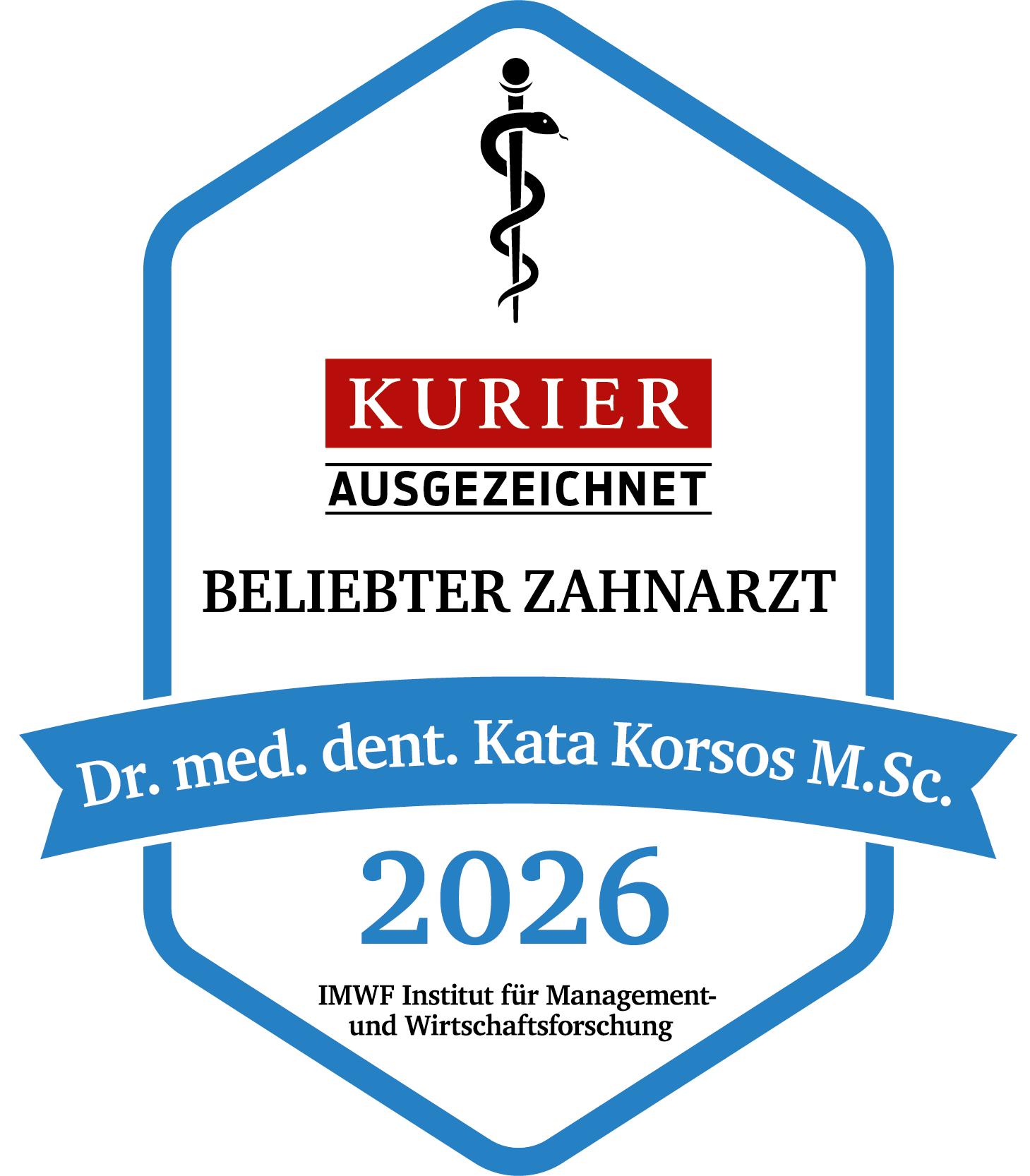 Gütesiegel Kurier 2026 - Beliebter Zahnarzt - Dr. Kata Korsos